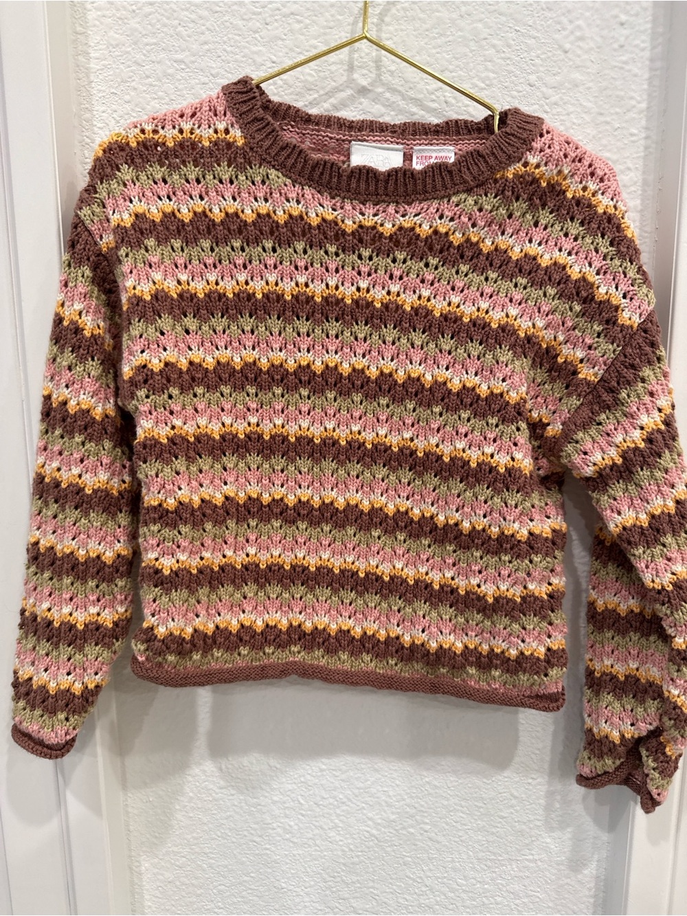 Zara Kids Multicolor Open Knit Sweater Girls Size 4 Boho Stripe Pullover